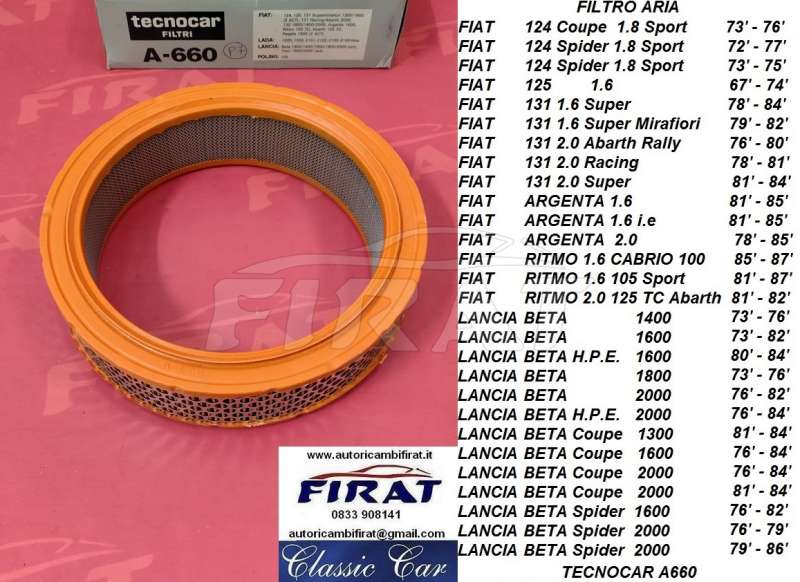 FILTRO ARIA FIAT RITMO ABARTH 124 SPORT 131 RACING (A660)