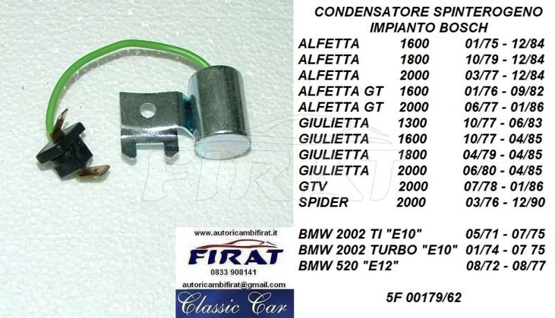 Alfa Romeo Sprint Alfetta Giulia BOSCH Condensatore Impianto d'accensione Adat