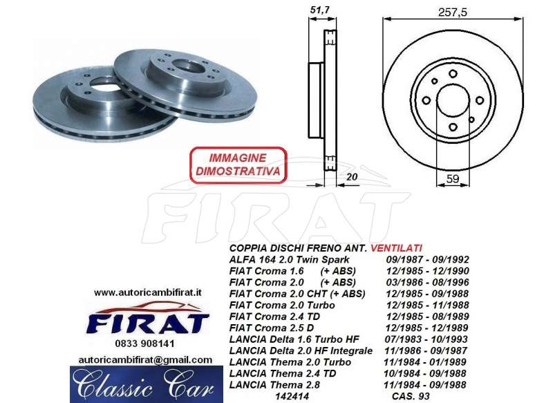 COPPIA DISCHI FRENO ANTERIORI ALFA 33 1.3/1.5/1.7/TD - Autoricambi