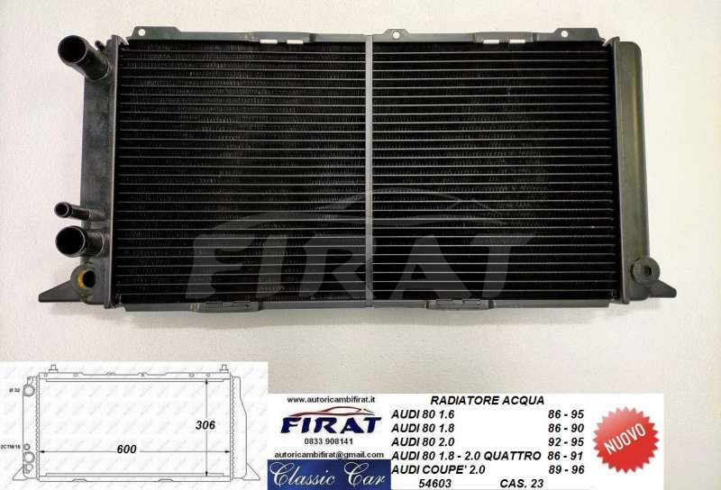 '91 RADIATORE RADIATORE ACQUA MOTORE RADIATORE AUDI 80 & 90 & COUPE 1.6-2.0 Bj' 86 